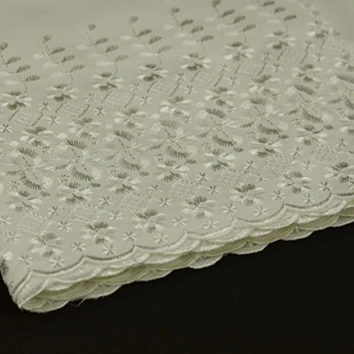 Image of Ivory Broderie Anglaise Scallop Edge Double Border Polyester and Cotton Fabric, Sold by The Metre 150cm Wide