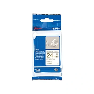 Image of Brother TZe R254 Labelling Tape Cassette, Gold on White, 24mm (W) x 4M (L), Ribbon Tape, Genuine Supplies