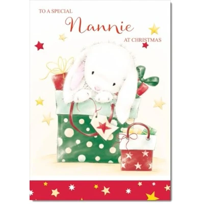 Image of doodlecards Nannie Christmas Card Cute Rabbit with Parcels Medium Size for Plain Envelope