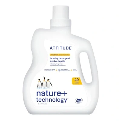 Image of ATTITUDE Liquid Laundry Detergent, EWG Verified Soap, HE Compatible, Vegan and Plant Based Products, Citrus Zest, 40 Loads, 2 Liters