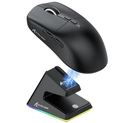 Image of ATTACK SHARK X6 49g SUPERLIGHT Mouse with Magnetic Charging Dock, PixArt PAW3395 Gaming Sensor, BT/2.4G Wireless/Wired Mouse, 26000 DPI, X3 Upgraded Office Mice for Win11/Xbox/PS/Mac (Black)