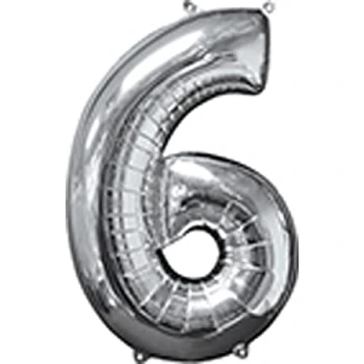 Image of Amscan 3196001 Mid Size Number 6 Silver