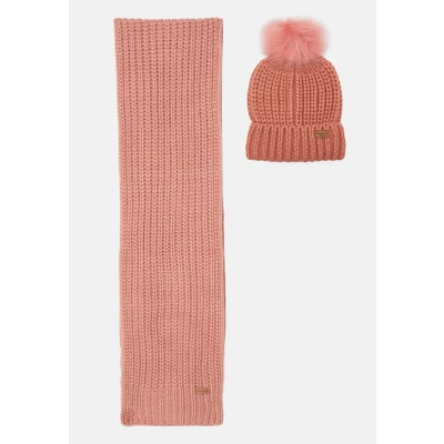 Image of Barbour Saltburn Beanie &amp; Scarf GIFT SET Scarf, Women&#039;s, Size: One Size, Pink rust
