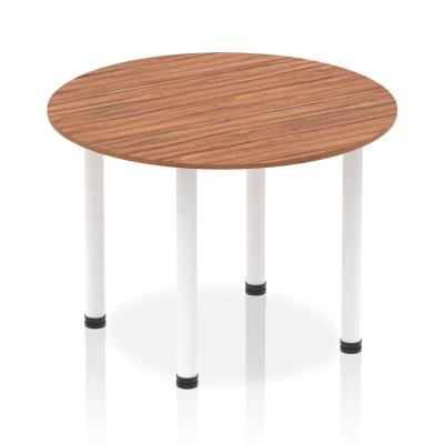 Image of Impulse 1000mm Round Table Walnut Top White Post Leg