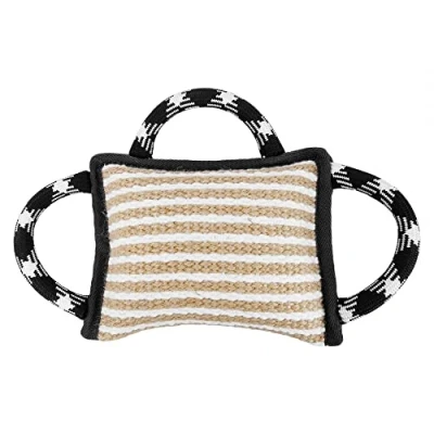 Image of DONGKER Dog Jute Training Pillow,Puppy Tug Toy with 3 Handles for Medium to Large Dogs Interactive Playing Toys K9 Agility