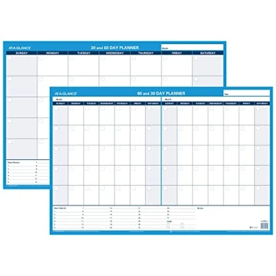 Image of AT A GLANCE Wall Planner/Calendar, Undated, Erasable, 30/60 Day, 36 x 24, White/Blue (PM233 28)