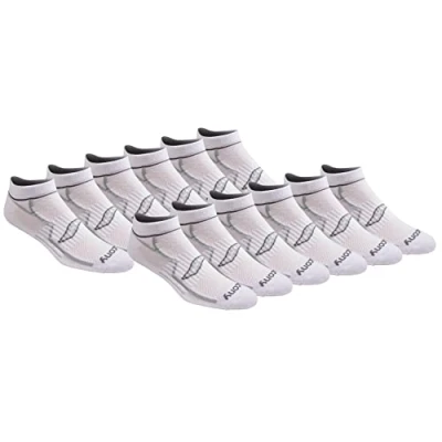 Image of Saucony Men&#039;s Rundry Bolt Performance No Show Socks, Available in M XXL (6, 18 Running, White (12 Pairs), Large (Pack of 12)