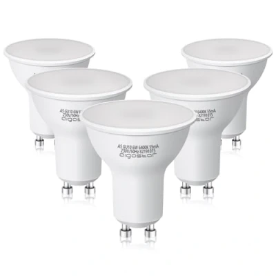 Image of Aigostar GU10 LED Bulbs 6W, 480LM Bulbs, Cool White 6500K White, 100Beam Angle Daylight Spotlight Bulb, Light Bulb 5 Pack