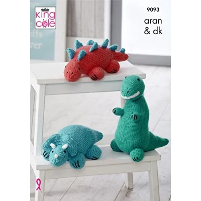 Image of King Cole 9093 Knitting Pattern Childrens Dinosaur Toys in Comfort Aran and Dollymix DK