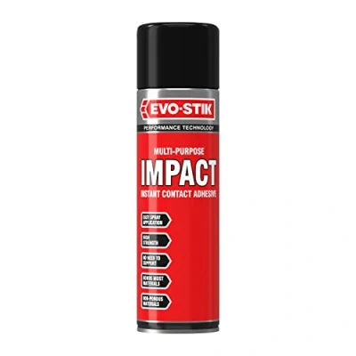 Image of EVO STIK Impact Instant Contact Adhesive Spray, Multipurpose, High Strength Adhesive, Bonds Instantly on Contact, Fast Drying, 500ml
