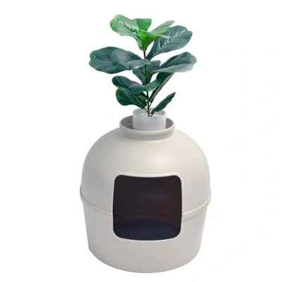 Image of RHRQuality Kattenbak Flower XXL Verborgen Kattentoilet Voor Grote Katten Met Ingang (51 cm) &amp; Afneembare Bovenzijde Cappuccino Cream