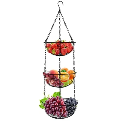 Image of Hanging Fruit Basket 3 Tier Storage for Storage, Kitchen, Fruit,