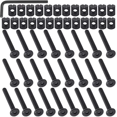 Image of Mardatt M6 x 50mm 50PCS Black Zinc Plated Hex Socket Head Furniture Screws Bolts and Barrel Nuts for Cots Beds Crib w 1 Allen Wrench