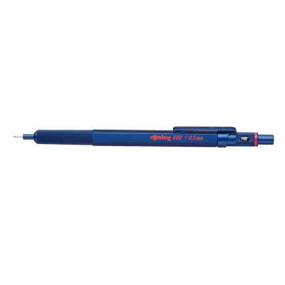 Image of rOtring 600 Mechanical Pencil 0.5 mm Blue All Metal Body Propelling Non Slip Knurled Grip &amp; Hexagonal Barrel