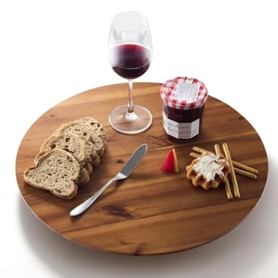 Image of Tidita 18&quot; Acacia Lazy Susan Organizer for Table Wooden Turntable Wood Kitchen Storage Food Cheese Boards, Pantry, Fridge, Countertop (Acacia Wood, 18 Inch)