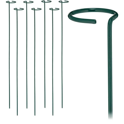 Image of Relaxdays Plant Supports, Set of 8, Metal Climbing Rods with Ring, Garden Stakes, for Climbers, 80 cm Long, Dark Green