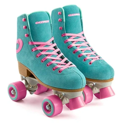 Image of Osprey Retro Quad Roller Skates for Adults Women&#039;s Lace Up High Top Boots Multiple Designs, Blue/Pink, UK ADULT 6/EU 40