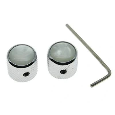 Image of KAISH Set of 2 Chrome with White Pearl Cap Guitar Knobs Top Dome Bass Knob Screw for Tele/Telecaster