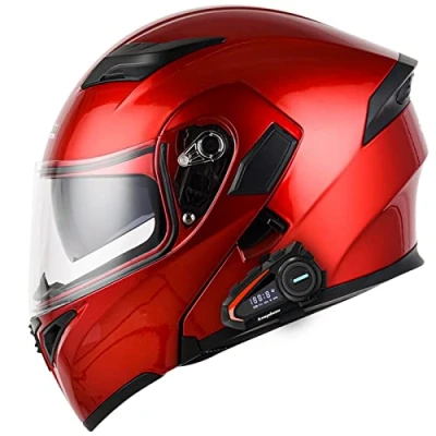 Image of Bluetooth Helmet Motorcycle Modular Full Face Integrated Flip up Crash with Dual Visor Anti Fog Sun Shield DOT/ECE Approved Motorbike Helmets for Men and Women Adults C,L=59 60cm