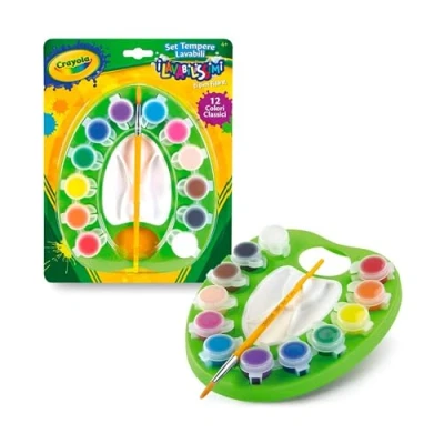 Image of CRAYOLA 54 1066 Children&#039;s Washable Paint Set with Brush, Assorted Colours, of 12 1 Palette, Resealable and Refillable Tempera Jars