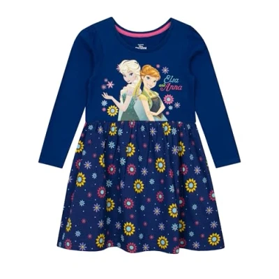 Image of Disney Frozen Dress Anna and Elsa Up for Girls Long Sleeve Skater Princess Multicolour 5 6 Years Multicoloured