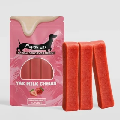 Image of Himalayan Yak Chews for Dogs Strawberry Flavour with Milk Medium (pack of 3) Rich in Protein &amp; Calcium Puppy Friendly Dog Dental Sticks