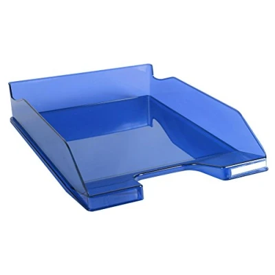 Image of Exacompta Ref 113260D Linicolor Letter Tray Combo Midi 347 x 255 65mm in Size, Holds Up To 500 Sheets, Suitable for A4 Documents Royal Blue Transparent Glossy
