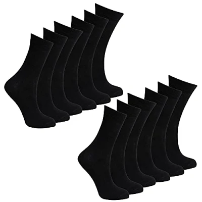 Image of Metzuyan Kids Unisex Girls Boys Back To School Socks Plain 12 Pairs Black 4 6
