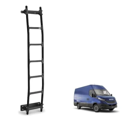 Image of Rhino Black Van Ladder for the Iveco Daily (2014+) [Note: Only Suitable H2/H3 Roof Models] Heavy Duty Anti slip Steps (With Fixing Kit)