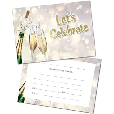 Image of Olivia Samuel PACK 40 Adult Party Invitations with Envelopes Champagne Themed Invites for birthday, anniversary or any celebration