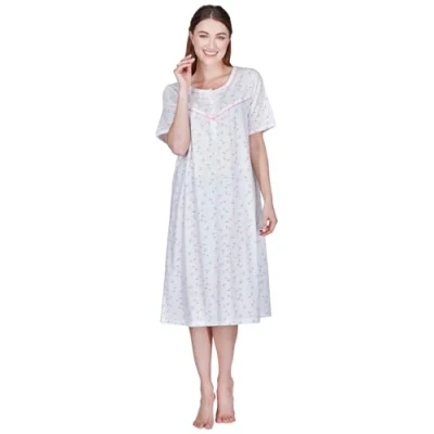 Image of Undercover Ladies &#039;Flower Leaf&#039; Jersey Short Sleeve Nightie 05354 Ivory L XL
