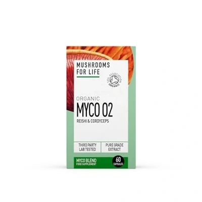 Image of Organic Myco O2 Mushroom Super Blend (Cordyceps + Reishi) 60 Caps or 60g Powder Superfood Supplement Pure Grade Extracts, No Binders (60g Capsules)