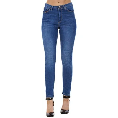 Image of exfaMouSstore Ladies Pants Stretch Denim Blue Mid Rise Womens Pockets Ankle Skinny Jeans, Blue, 12 Medium