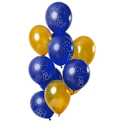 Image of Folat Balloon 18th Birthday Pack of 12 Blue Gold Latex Party Decoration Elegant