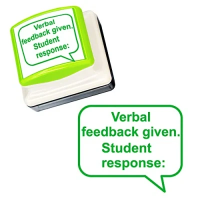 Image of Verbal Feedback Given. Student Response: Teacher Stamp. 31x26mm Self Inking Xstamper Green Ink*