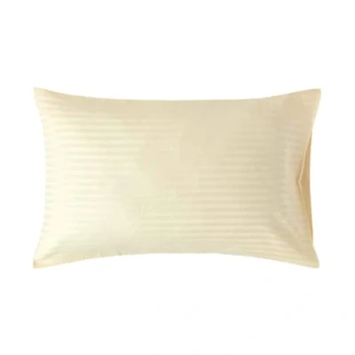 Image of HOMESCAPES Pastel Yellow Pure Egyptian Cotton Pillowcase Standard Size 330 TC 500 Thread Count Percale Equivalent Satin Stripe Housewife Pillow Case
