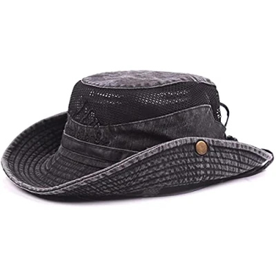 Image of THENICE Unisex Cotton Sun Cap Outdoor Bucket Mesh Boonie Hat (S01 Black)