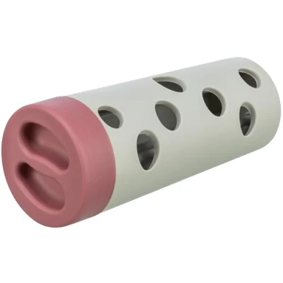 Image of TRIXIE Snack Roll cat toy rolling movements cause snacks to fall out trains dexterity rubber coating dishwasher safe ø 6/ø 5 x 14 cm grey/red 4592