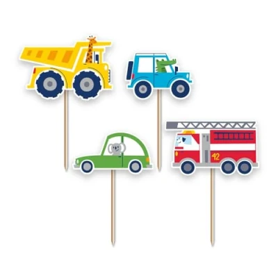 Image of Anniversary House 12 pcs Transport Cake Toppers, Ranging from 4 6cm, Car Cupcake Premium Paper, Decorations, J225
