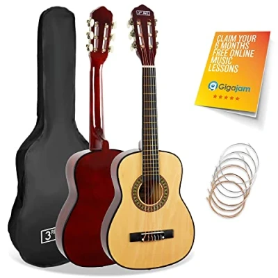 Image of 3rd Avenue 1/4 Size Kids Classical Guitar Spanish Nylon String Beginner Pack Bundle 6 Months FREE Lessons, Bag, Strings Natural