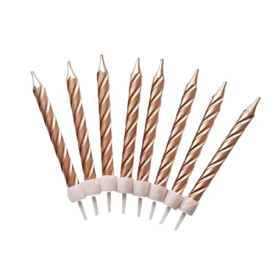 Image of Rose Gold Metallic Cake Candles Set with Holders 8 Pieces (8)