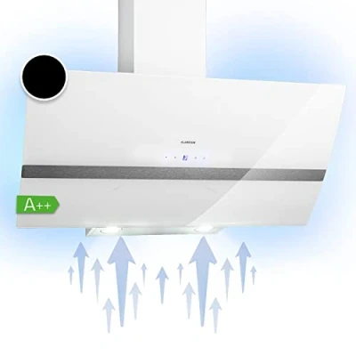 Image of Klarstein Clara 90cm Angled Extractor Fan for Kitchens, Exhaust Hood w/Dishwasher Safe Aluminium Grease Filter, Powerful 509m3/h Airflow, RGB LED Light, Class A Efficient