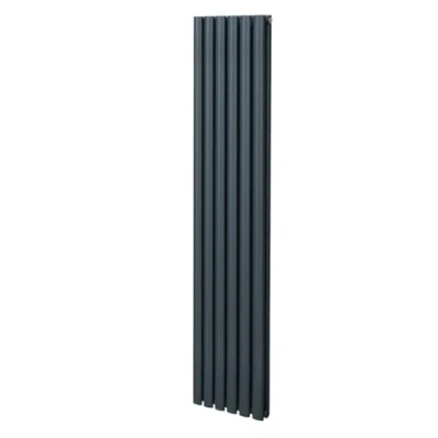 Image of Oval Column Radiator 1800mm x 360mm Modern Designer Double Panel Central Heating Heater Matt Anthracite Grey Carbon Steel Vertical Kitchen Living Room FREE Cleaning Brush Fixing Kit &amp; Brackets