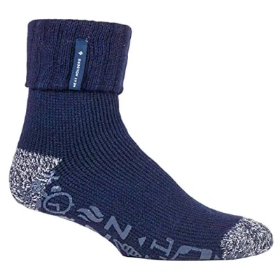 Image of HEAT HOLDERS Mens Turnover Warm Thermal Fleece Lined Bed Socks with Non Slip Rubber Grips (6 11 UK, Navy Blue (Whittaker))