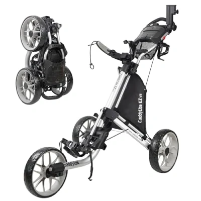 Image of CaddyTek CaddyLite EZ Version 8 3 Wheel Golf Push Cart Foldable Collapsible Lightweight Pushcart with Foot Brake Easy to Open &amp; Close, Silver, One Size (CaddyLite Silver)