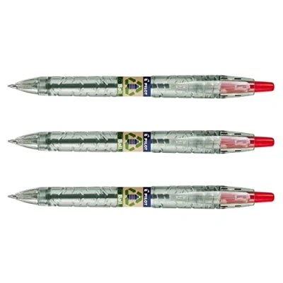 Image of PILOT Pack of 3 B2P Ecoball 10 Retractable Ballpoint Pens, Red