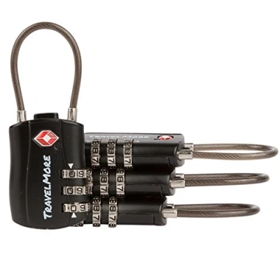 Image of 4 Pack TSA Approved Travel Combination Cable Luggage Locks for Suitcases &amp; Backpacks Black