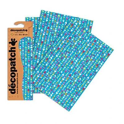 Image of Décopatch Ref C410O Small Hearts Pattern Paper Pack Each Sheet 30 x 40cm, of 3 Sheets Best Used With Décopach Glue &amp; Varnish, Multicoloured