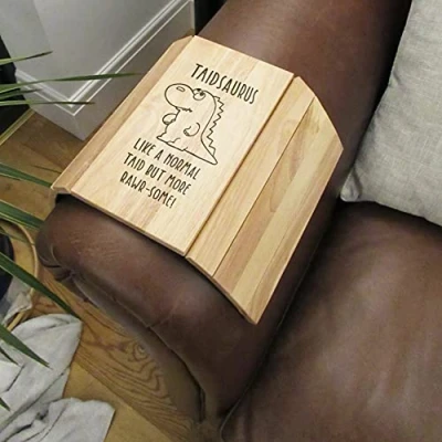 Image of eBuyGB Taidsaurus Sofa Tray, Wooden Dinosaur Flexible Arm Taid Birthday Gift, Present for Welsh Grandad