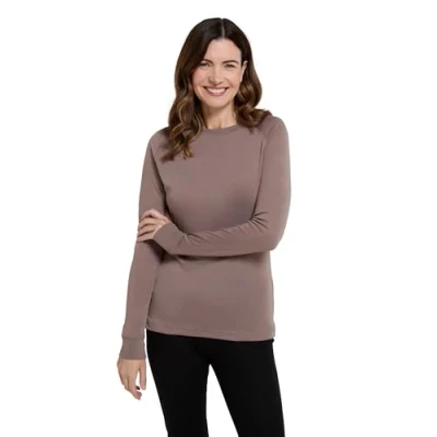 Image of Mountain Warehouse Talus Womens Long Sleeves Baselayer Top Thermal Underwear, Lightweight Ladies Shirt, Breathable, Warm &amp; Easy Care Spring Summer Outdoors Dark Beige Women&#039;s Size 18